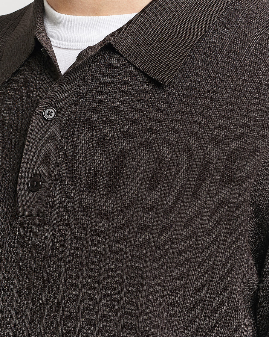 Herren | Pullover | Filippa K | Structured Knitted Polo Dark Oak