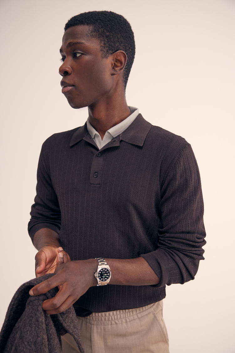 Herren | Pullover | Filippa K | Structured Knitted Polo Dark Oak