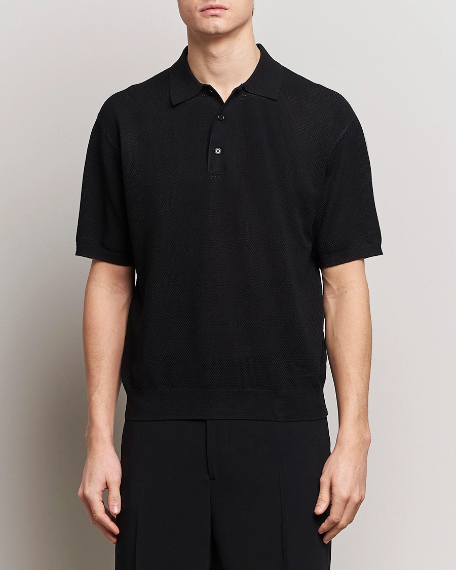 Herren | Kurzarm-Poloshirts | Filippa K | Mesh Knitted Polo Black