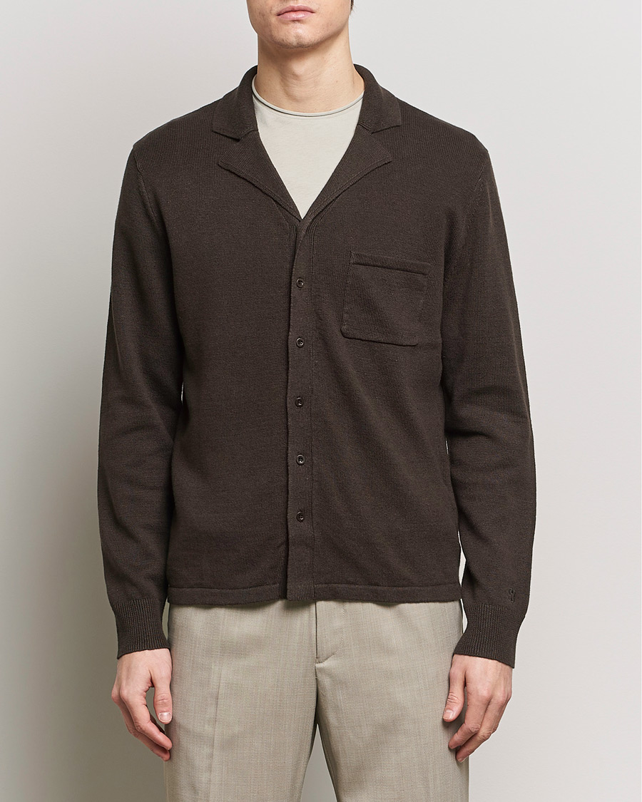 Herren | Business & Beyond | Filippa K | Cotton Linen Knitted Shirt Dark Oak