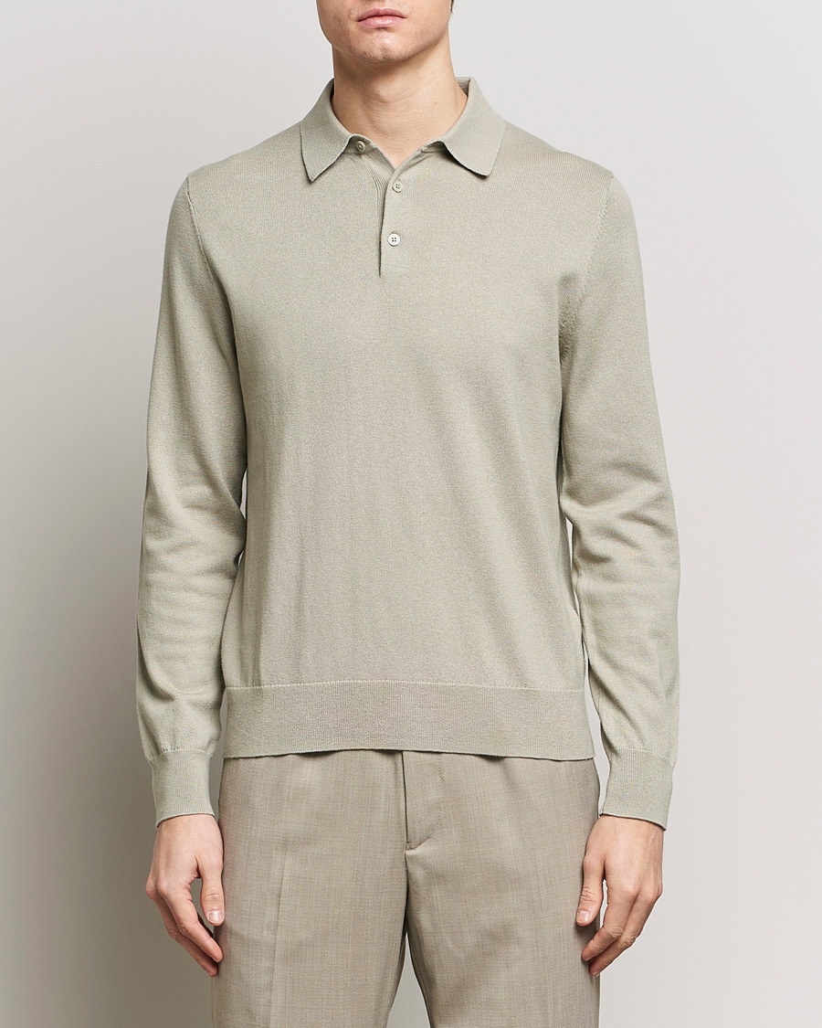 Herren | Filippa K | Filippa K | Knitted Polo Shirt Light Sage