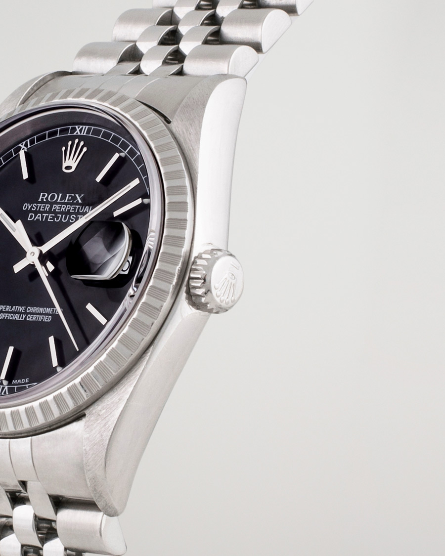 Herren | Rolex Pre-Owned Datejust 16220 Oyster Perpetual Black Steel Black Steel Black | Rolex Pre-Owned | Datejust 16220 Oyster Perpetual Black Steel Black Steel Black