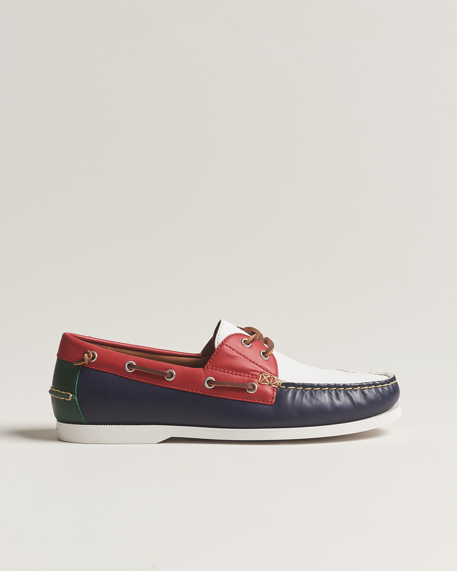 Herren | Polo Ralph Lauren Merton Leather Boat Shoe Red/White/Blue | Polo Ralph Lauren | Merton Leather Boat Shoe Red/White/Blue