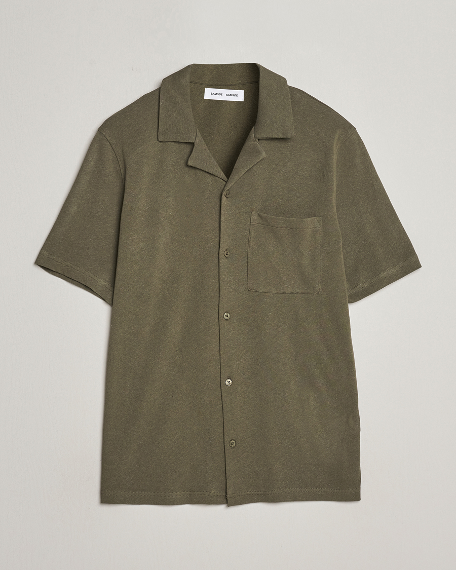 Herren | Hemden | Samsøe Samsøe | Samartin Cotton/Linen Short Sleeve Shirt Dusty Olive