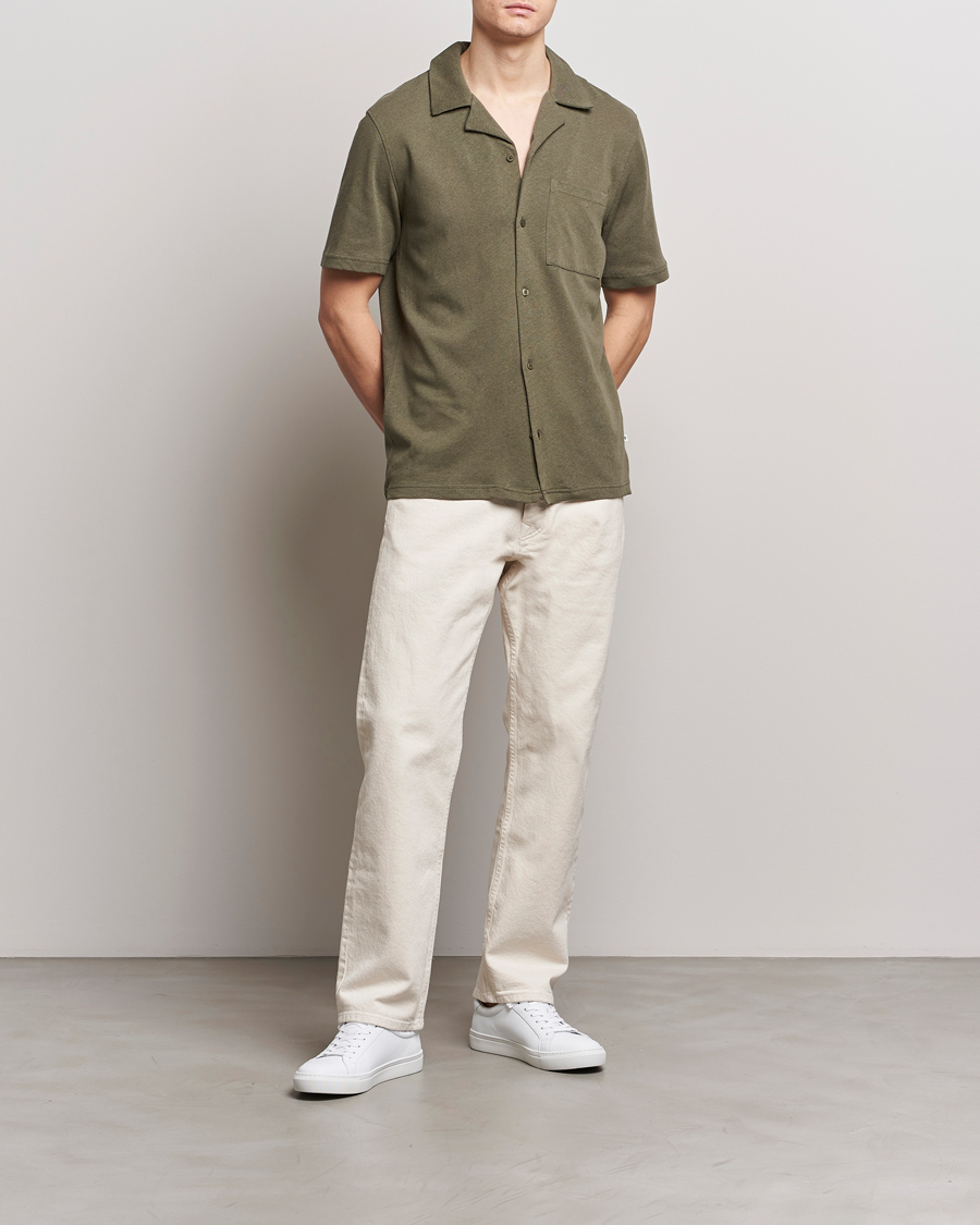 Herren | Hemden | Samsøe Samsøe | Samartin Cotton/Linen Short Sleeve Shirt Dusty Olive