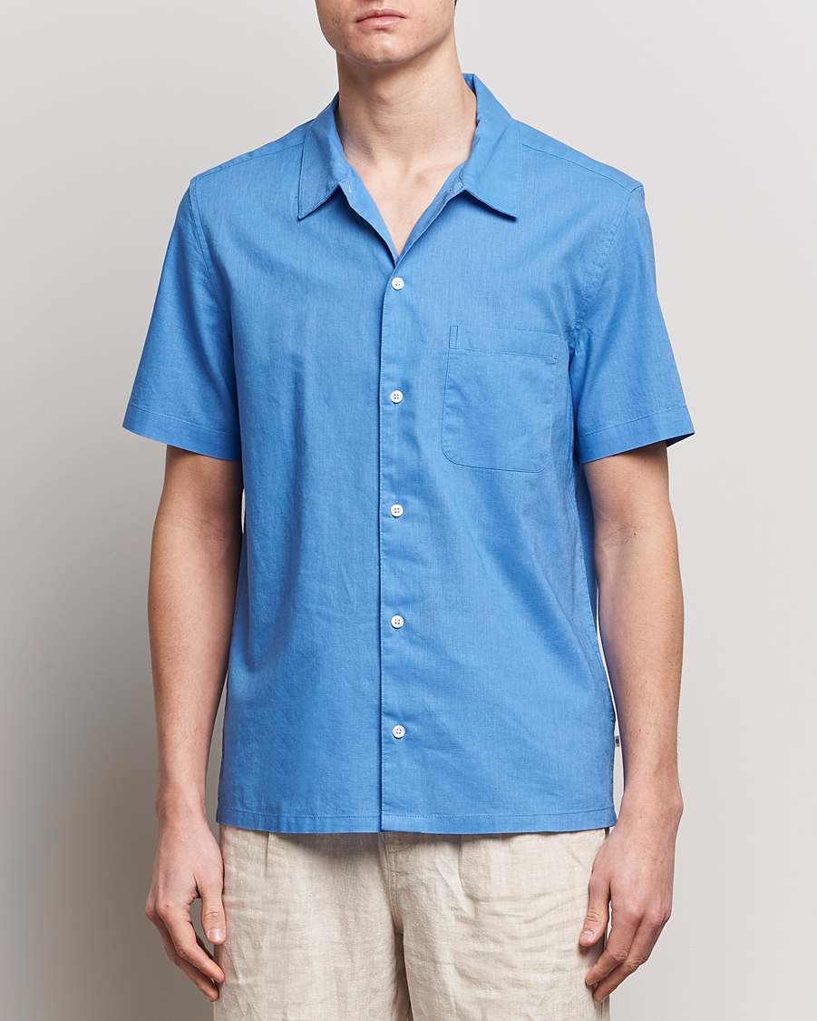 Herren | Freizeithemden | Samsøe Samsøe | Avan Linen/Cotton Short Sleeve Shirt Super Sonic