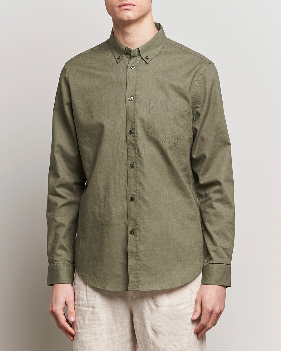 Herren | Leinenhemden | Samsøe Samsøe | Liam Linen/Cotton Shirt Dusty Olive