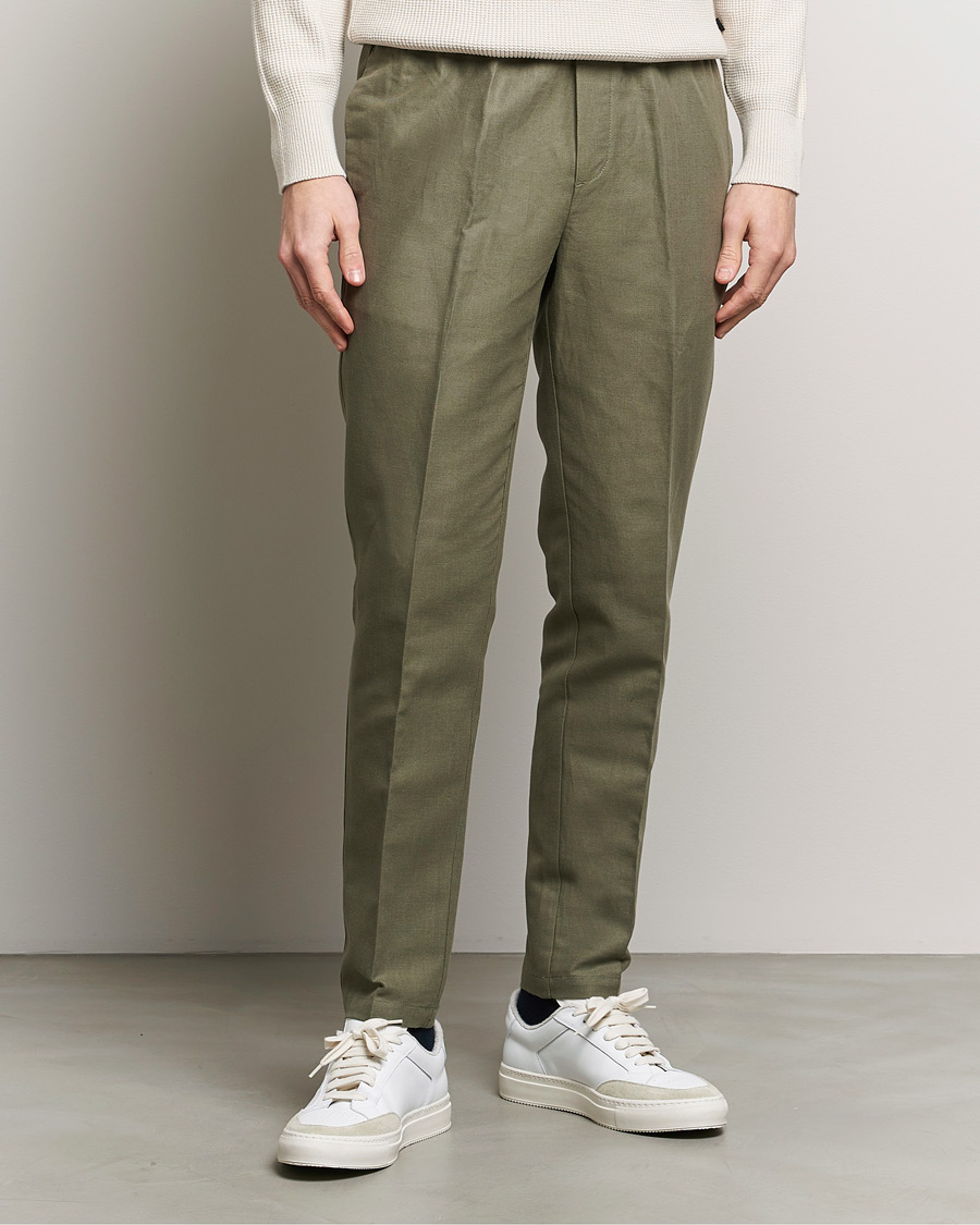 Herren |  | Samsøe Samsøe | Smithy Linen/Cotton Drawstring Trousers Dusty Olive