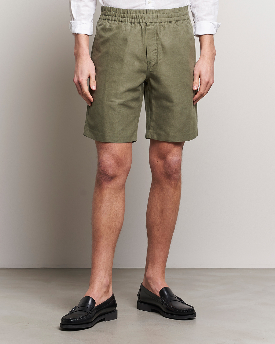 Herren | Shorts | Samsøe Samsøe | Smith Linen/Cotton Drawstring Shorts Dusty Olive