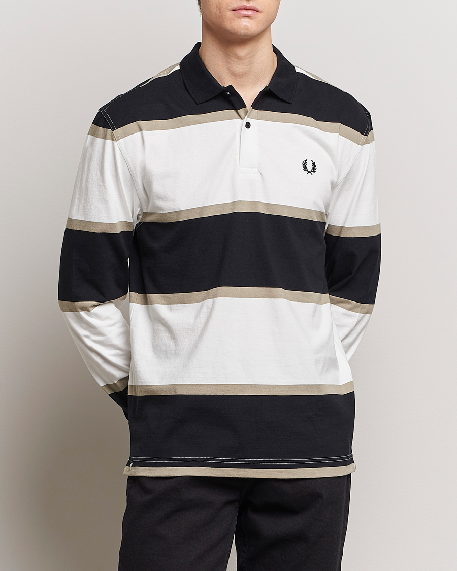 Herren | Neue Produktbilder | Fred Perry | Relaxed Striped Rugby Shirt Snow White/Navy