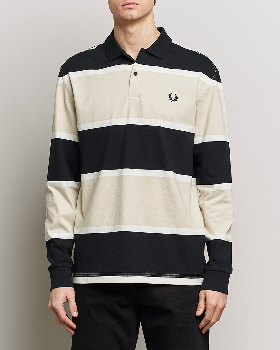 Herren | Pullover | Fred Perry | Relaxed Striped Rugby Shirt Oatameal/Black