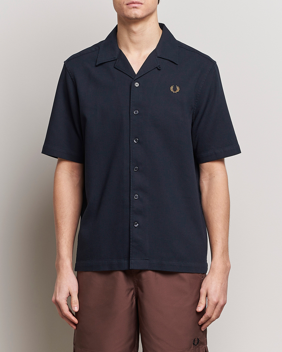 Herren | Hemden | Fred Perry | Pique Textured Short Sleeve Shirt Navy
