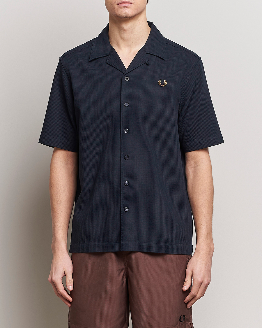 Herren | Best of British | Fred Perry | Pique Textured Short Sleeve Shirt Navy