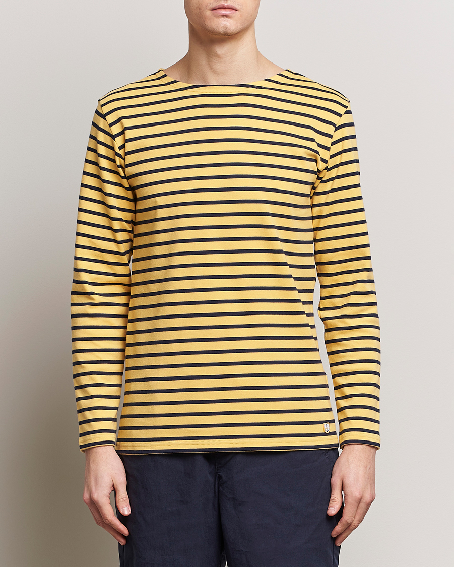Herren | T-Shirts | Armor-lux | Houat Héritage Stripe Long Sleeve T-Shirt Yellow/Marine