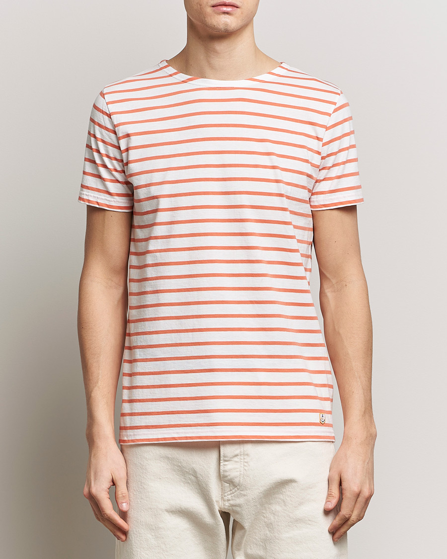 Herren | T-Shirts | Armor-lux | Hoëdic Boatneck Héritage Stripe T-shirt Milk/Coral