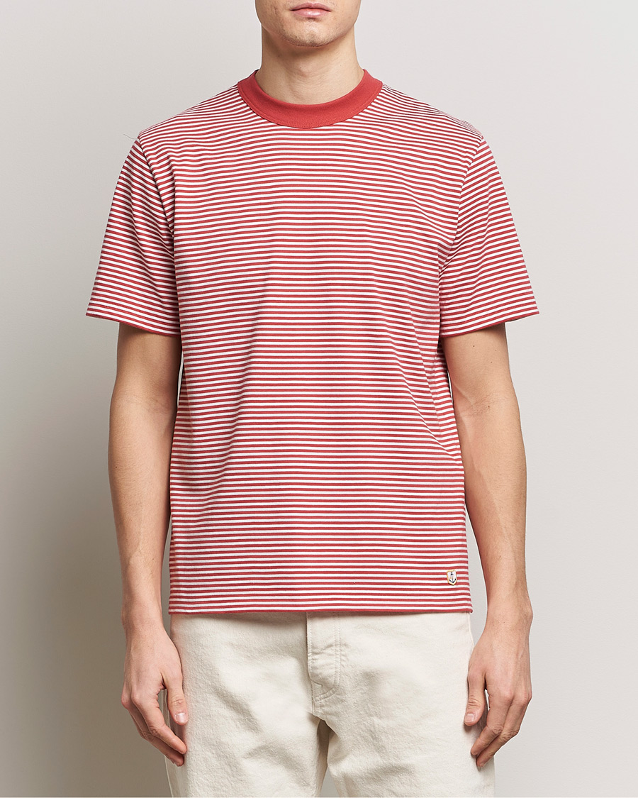 Herren | Kurzarm T-Shirt | Armor-lux | Callac Héritage Stripe T-Shirt Cardinal/Milk