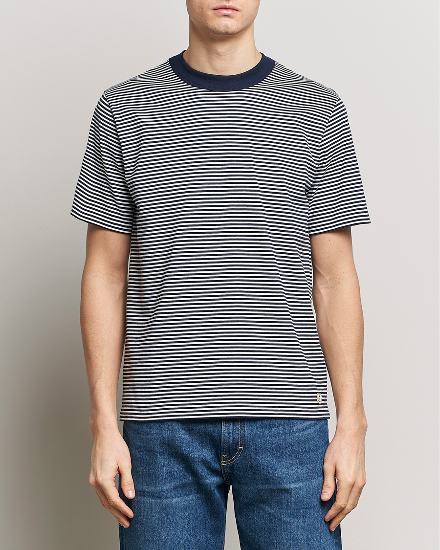 Herren | Kurzarm T-Shirt | Armor-lux | Callac Héritage Stripe T-Shirt Deep Marine/Milk