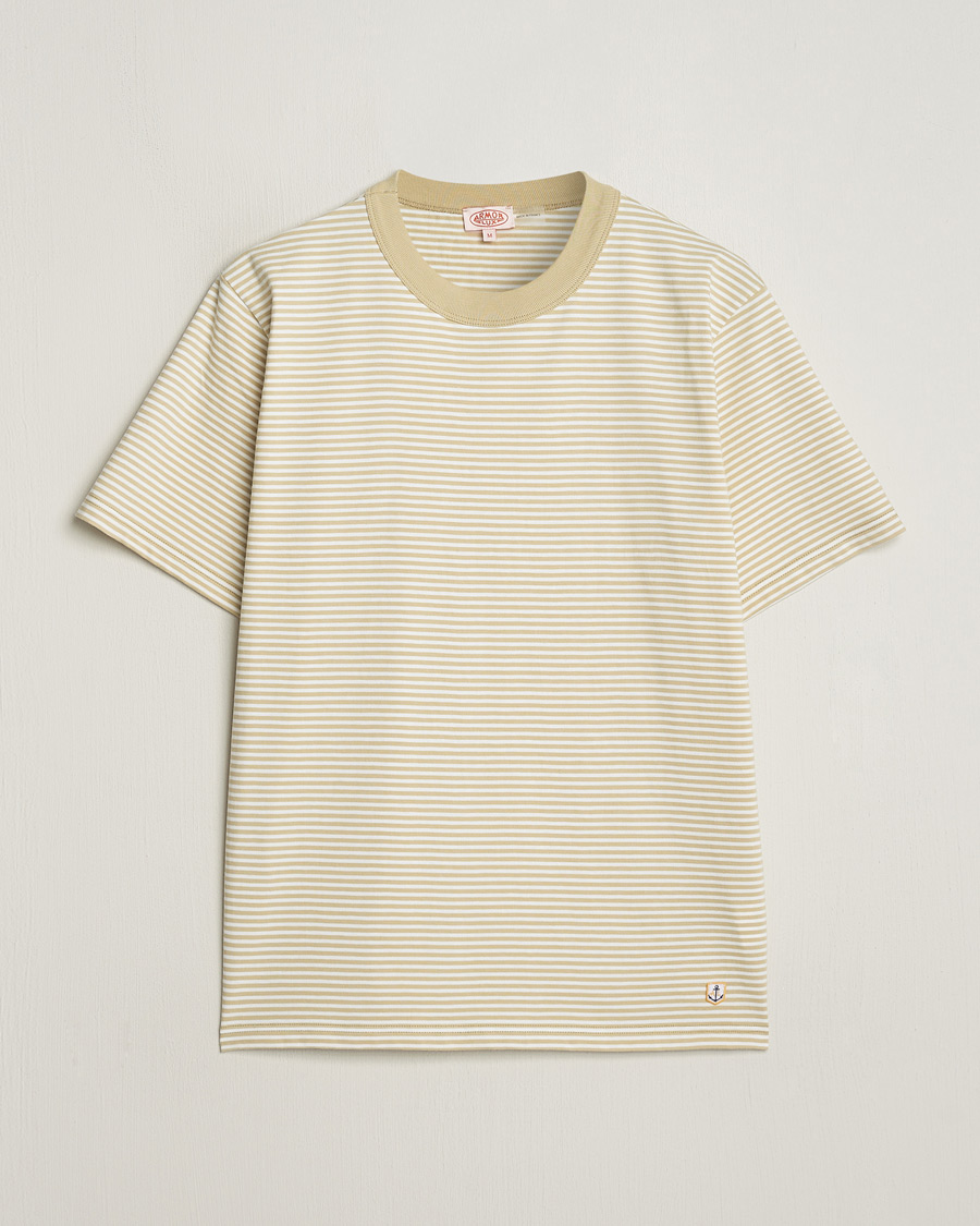 Herren | T-Shirts | Armor-lux | Callac Héritage Stripe T-Shirt Pale Olive/Milk
