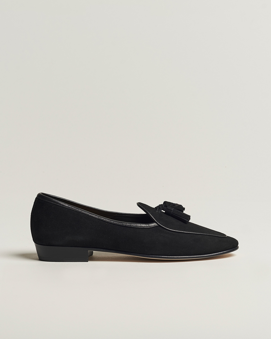 Herren | Baudoin & Lange Sagan Classic Tassel Loafers Black Suede | Baudoin & Lange | Sagan Classic Tassel Loafers Black Suede
