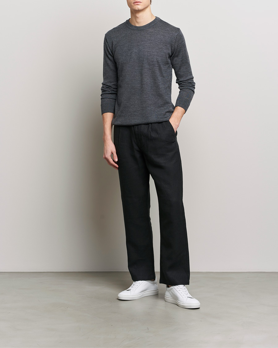 Herren | Pullover | KnowledgeCotton Apparel | Regular Merino Knit Crew Neck Dark Grey Melange