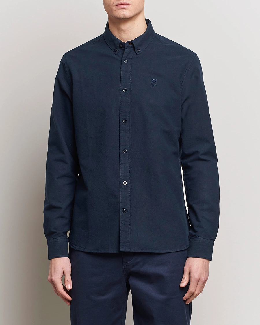 Herr |  | KnowledgeCotton Apparel | Harald Small Owl Regular Oxford Shirt Total Eclipse