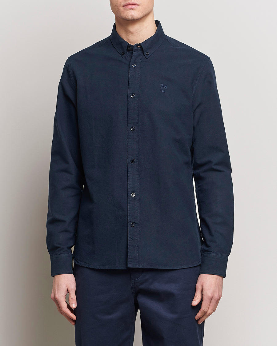 Herren |  | KnowledgeCotton Apparel | Harald Small Owl Regular Oxford Shirt Total Eclipse