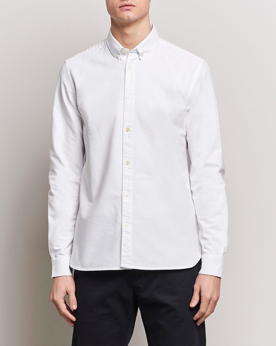 Herr | KnowledgeCotton Apparel | KnowledgeCotton Apparel | Harald Small Owl Regular Oxford Shirt Bright White