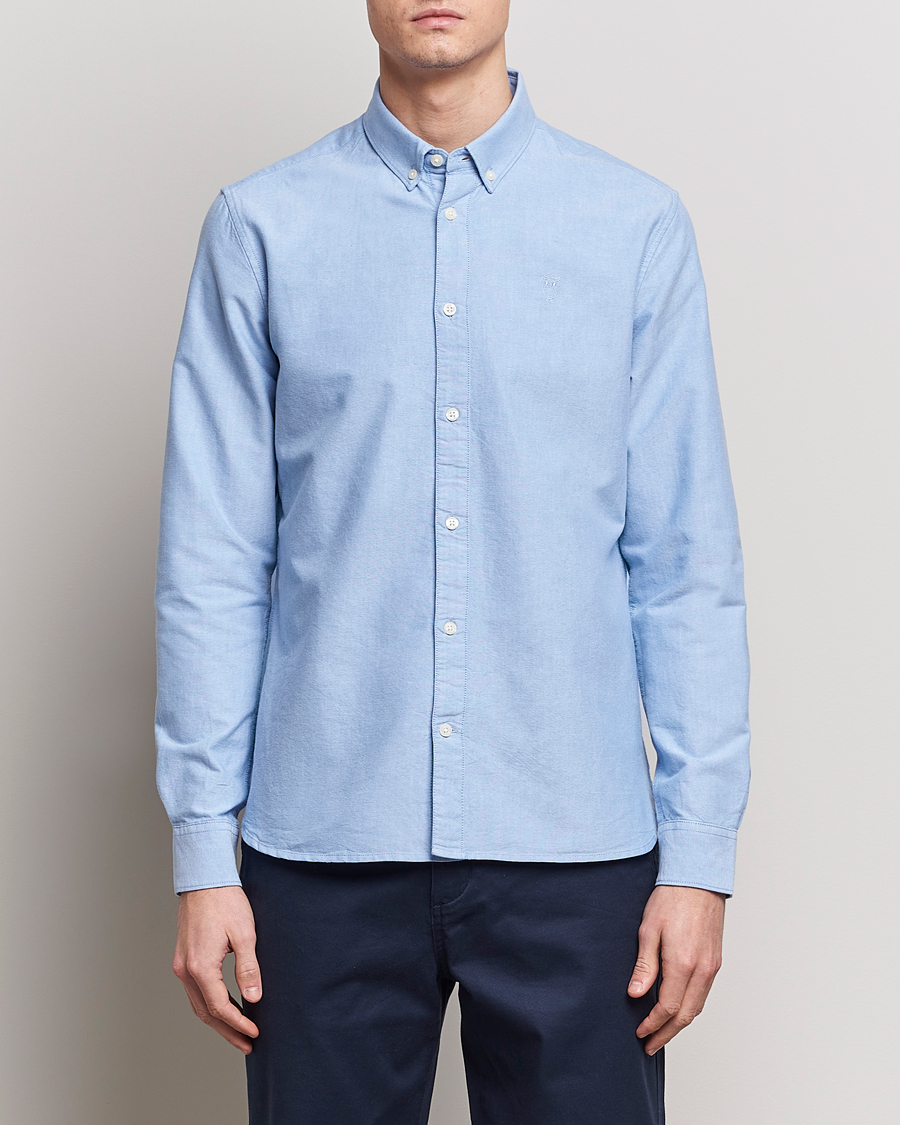 Herren | KnowledgeCotton Apparel | KnowledgeCotton Apparel | Harald Small Owl Regular Oxford Shirt Lapis Blue