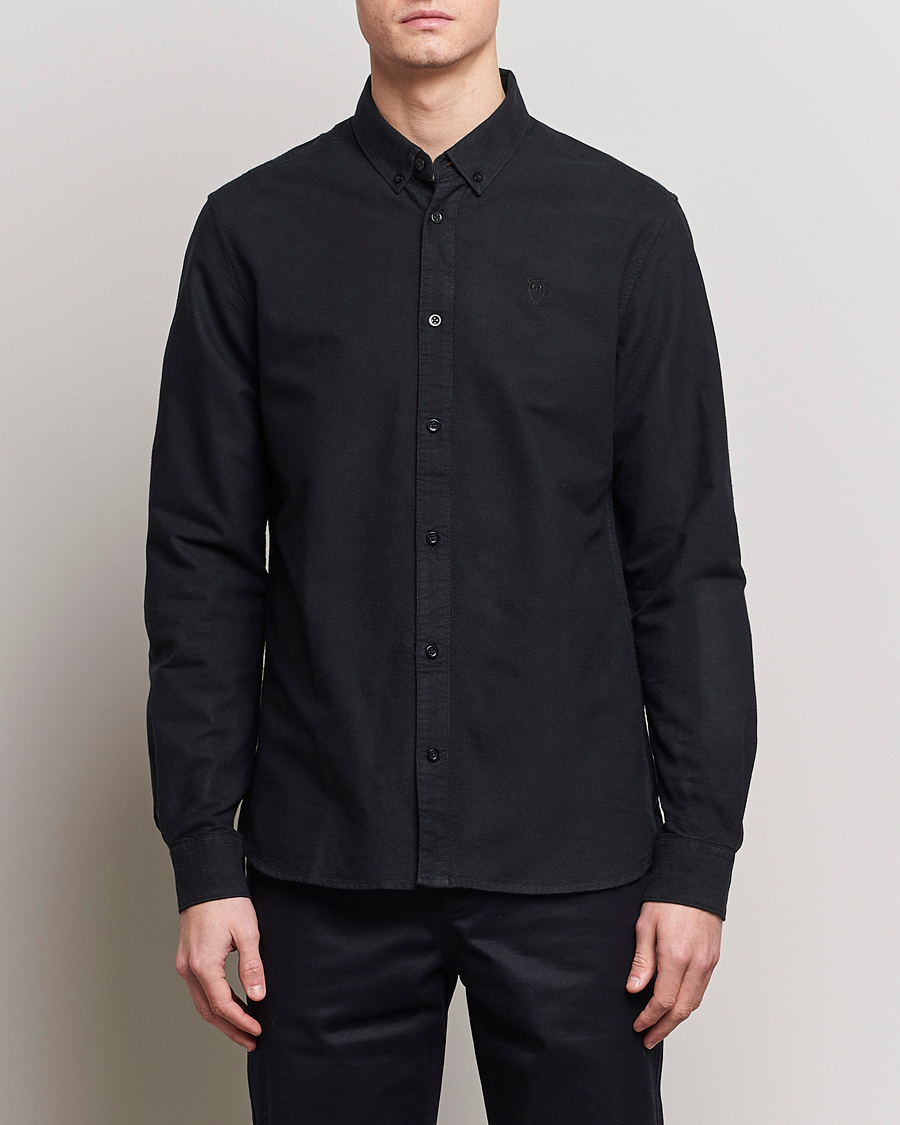 Herren | Oxfordhemden | KnowledgeCotton Apparel | Harald Small Owl Regular Oxford Shirt Jet Black