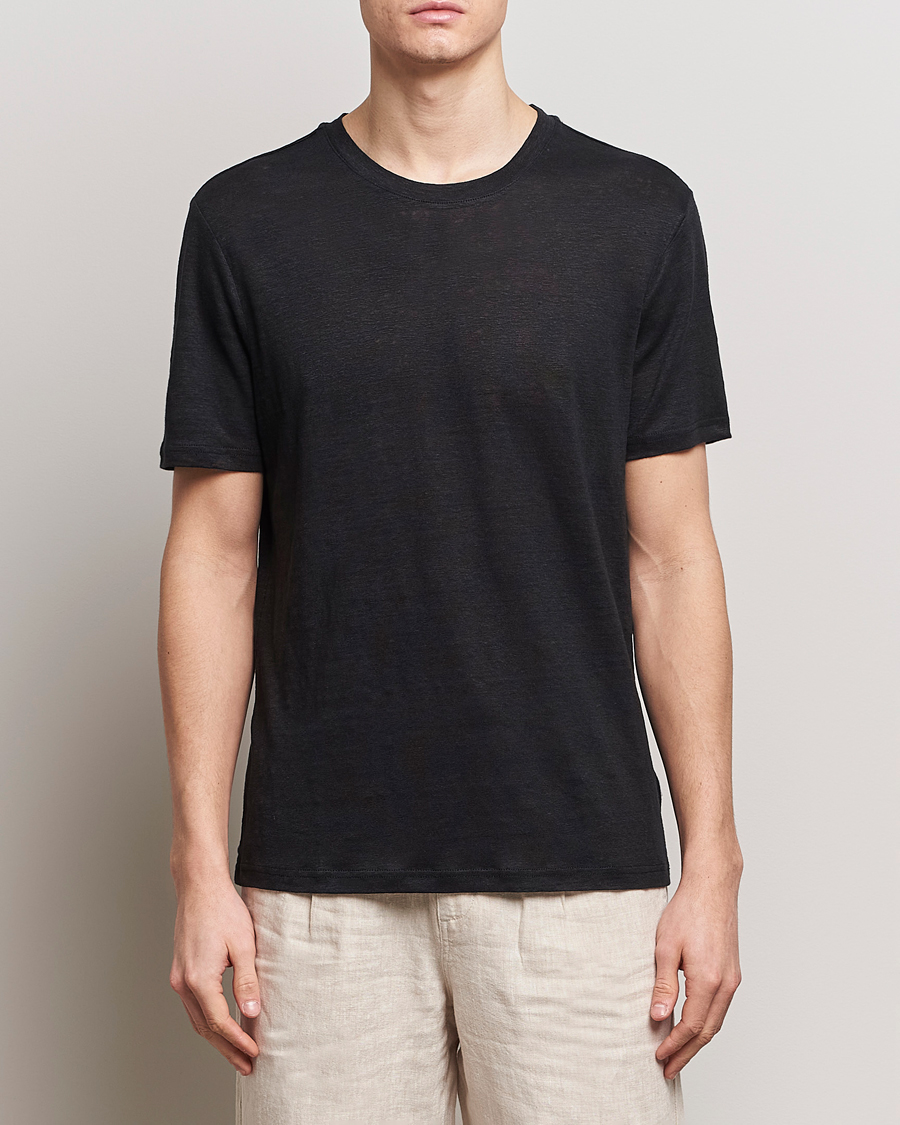 Herren | T-Shirts | KnowledgeCotton Apparel | Organic Linen T-Shirt Jet Black
