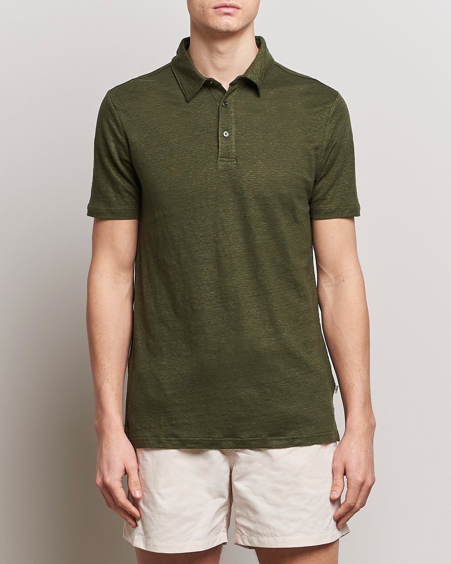 Herren | Poloshirts | KnowledgeCotton Apparel | Regular Linen Polo Forest Night