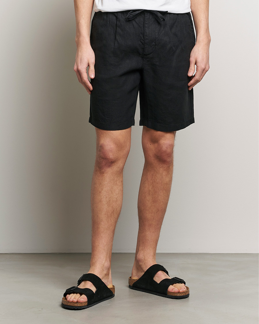 Herren |  | KnowledgeCotton Apparel | Loose Linen Shorts Jet Black