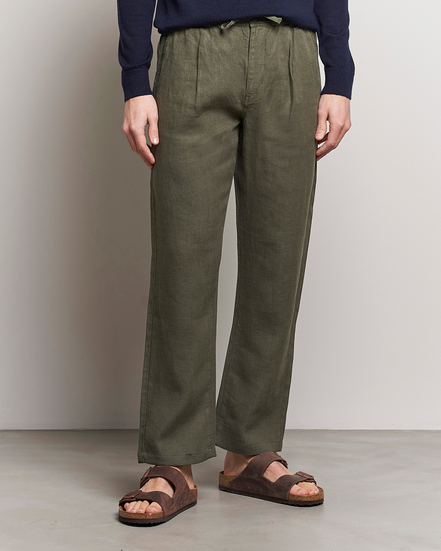 Herren | Hosen | KnowledgeCotton Apparel | Loose Linen Pants Burnt Olive