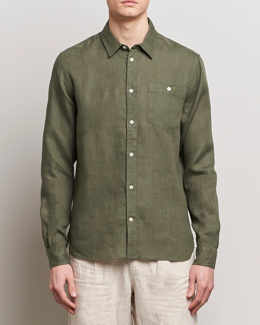 Herre | Tøj | KnowledgeCotton Apparel | Regular Linen Shirt Burned Olive