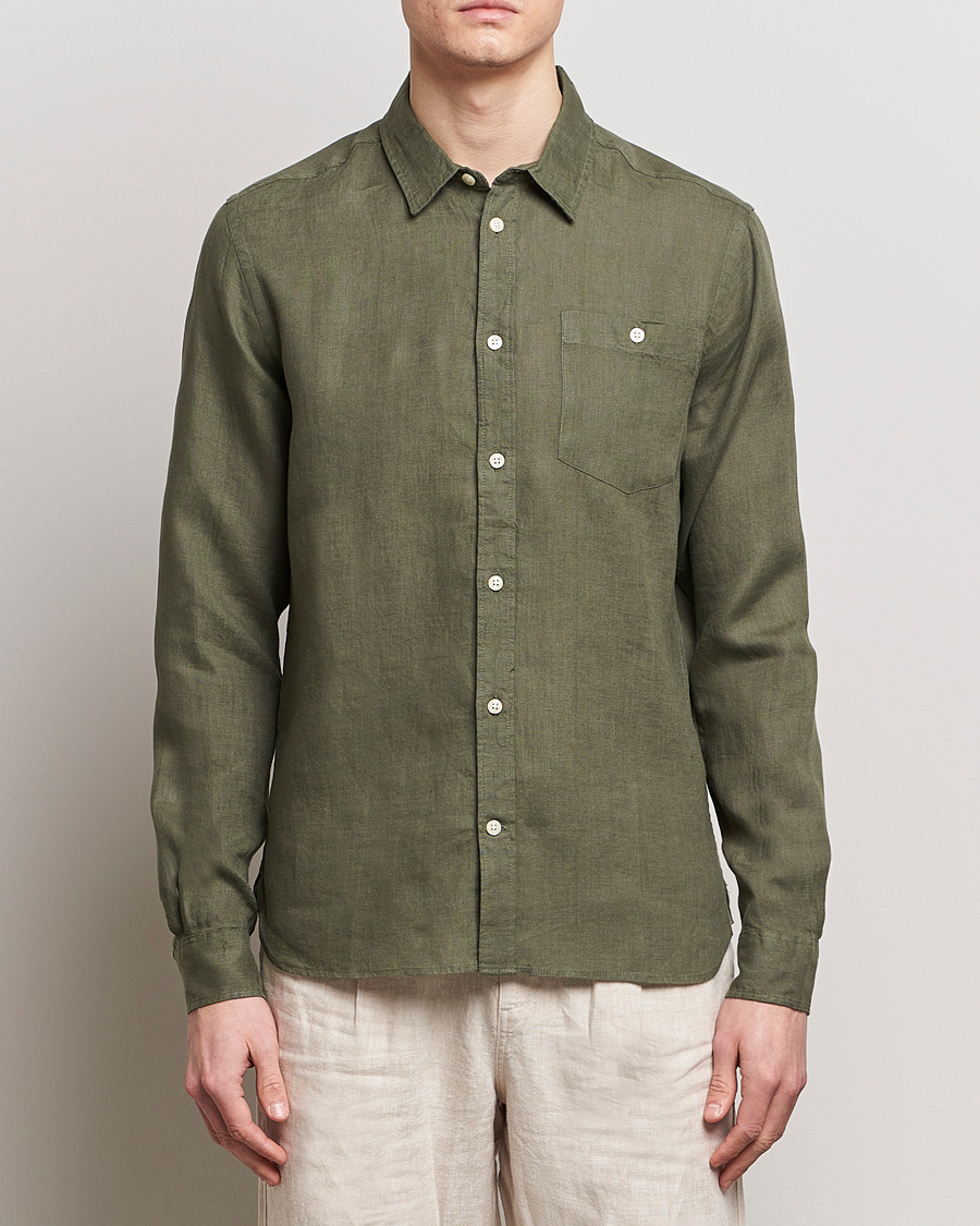 Herren | Hemden | KnowledgeCotton Apparel | Regular Linen Shirt Burnt Olive