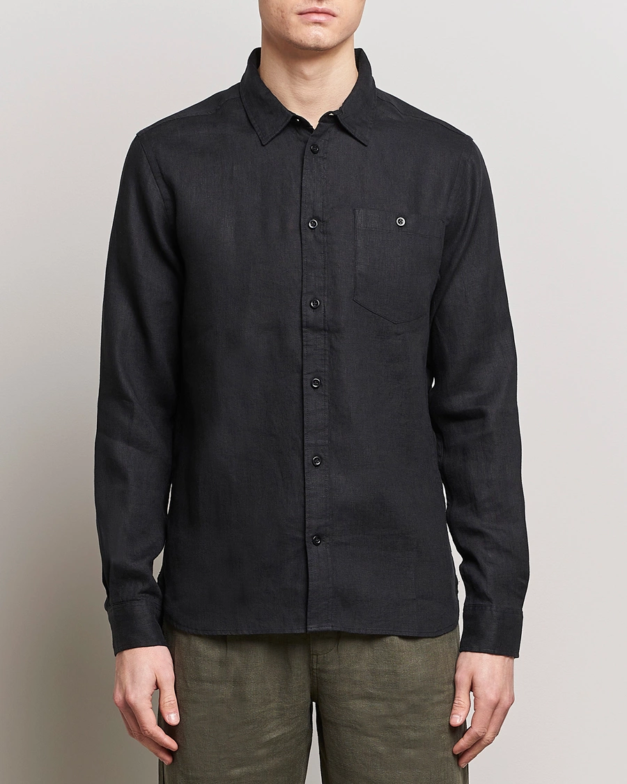 Herren | Freizeithemden | KnowledgeCotton Apparel | Regular Linen Shirt Jet Black