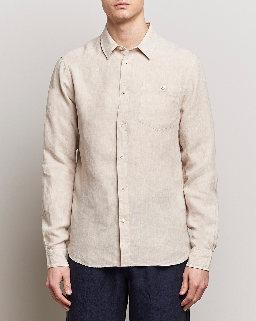 Herren | Hemden | KnowledgeCotton Apparel | Regular Linen Shirt Yarndyed Beige