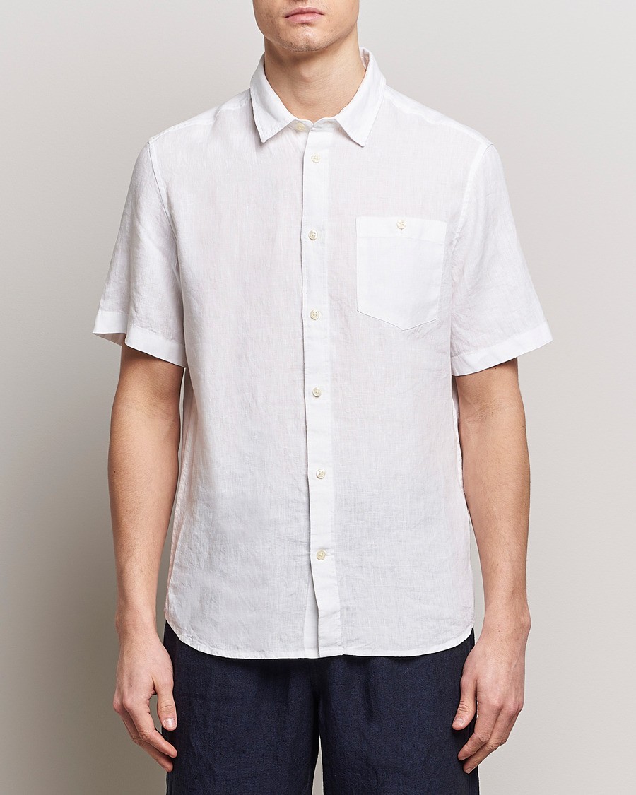 Herren | Hemden | KnowledgeCotton Apparel | Regular Short Sleeve Linen Shirt Bright White