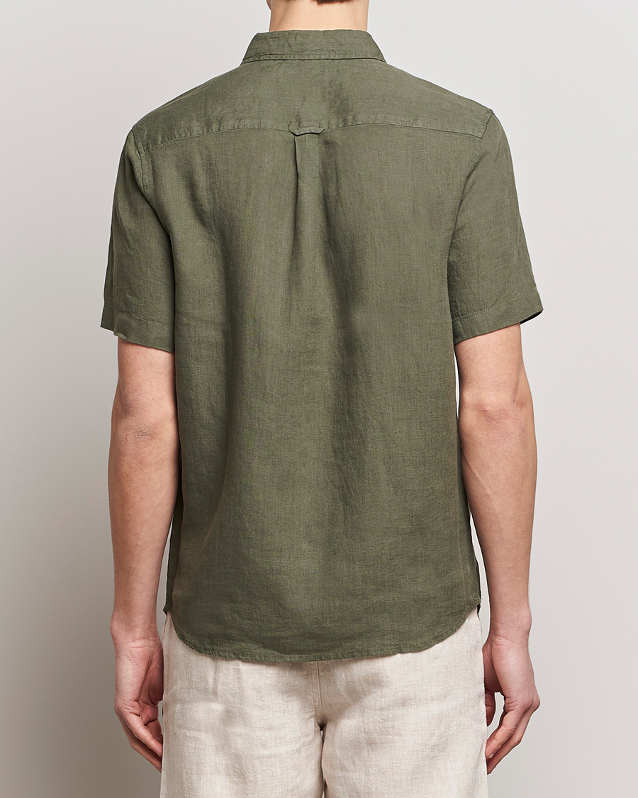 Herren | Hemden | KnowledgeCotton Apparel | Regular Short Sleeve Linen Shirt Burned Olive