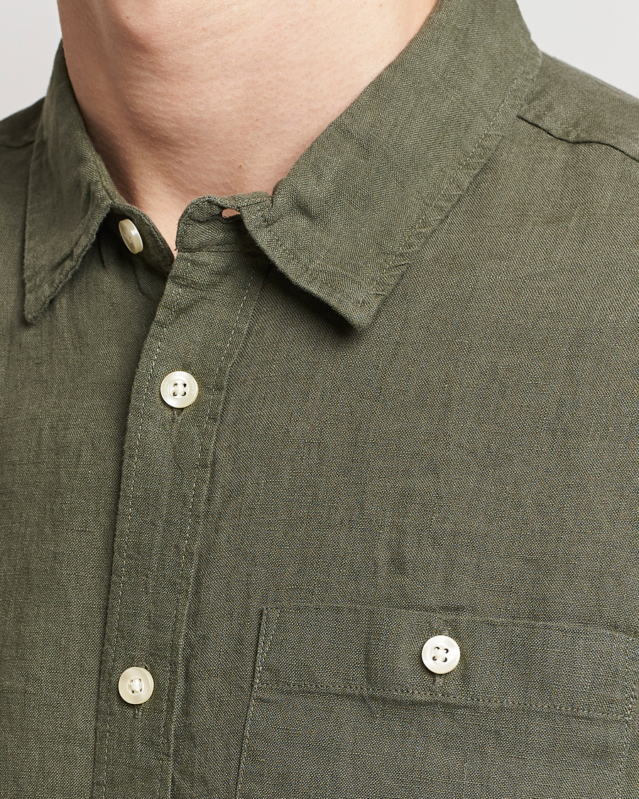 Herren | Hemden | KnowledgeCotton Apparel | Regular Short Sleeve Linen Shirt Burned Olive