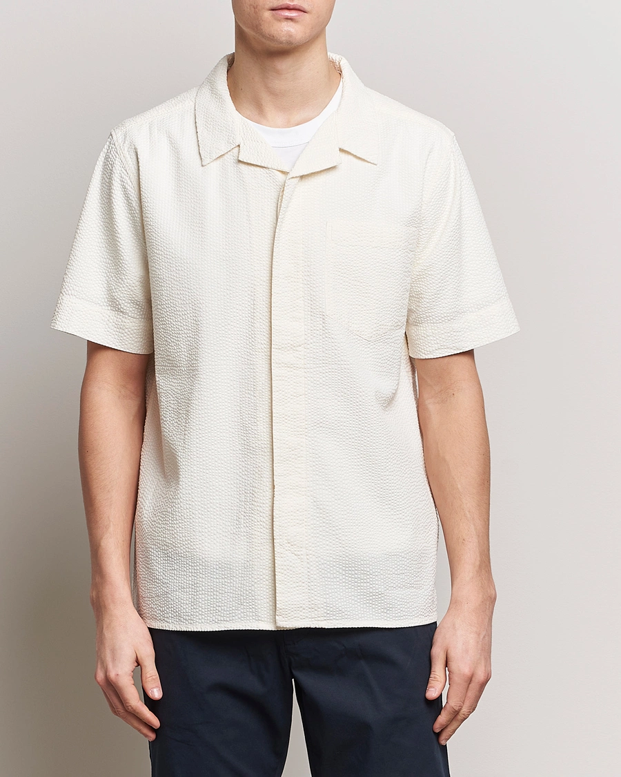 Herren | Hemden | KnowledgeCotton Apparel | Short Sleeve Seersucker Shirt Egret