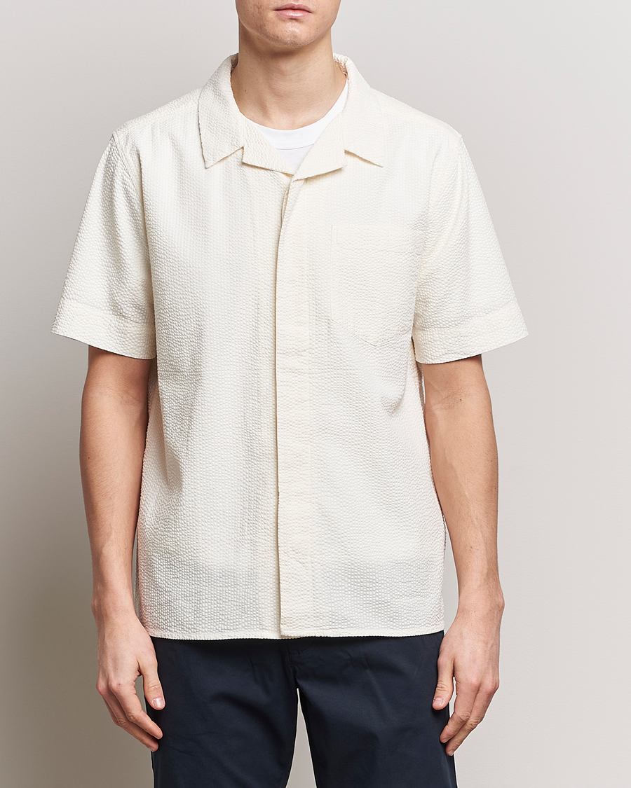 Herren | Hemden | KnowledgeCotton Apparel | Short Sleeve Seersucker Shirt Egret