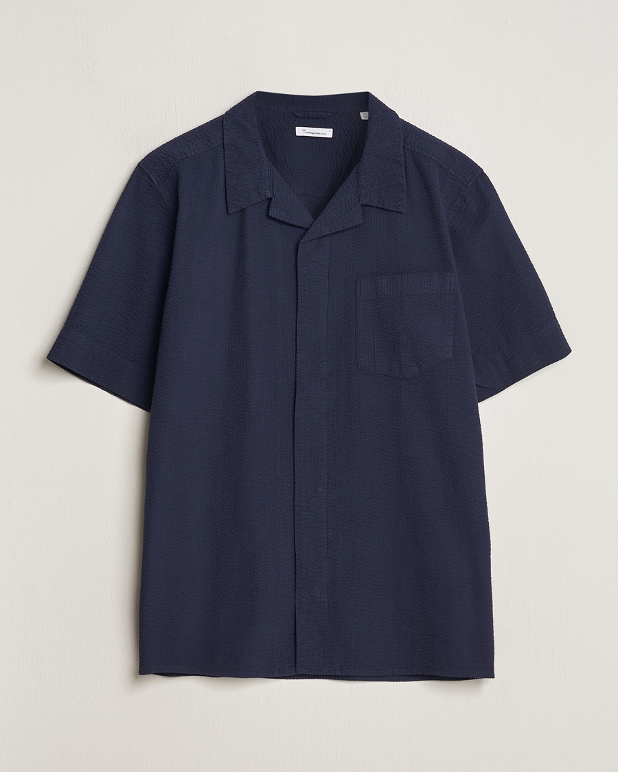 Herren | Hemden | KnowledgeCotton Apparel | Short Sleeve Seersucker Shirt Night Sky