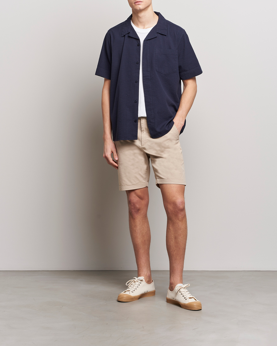 Herren | Hemden | KnowledgeCotton Apparel | Short Sleeve Seersucker Shirt Night Sky
