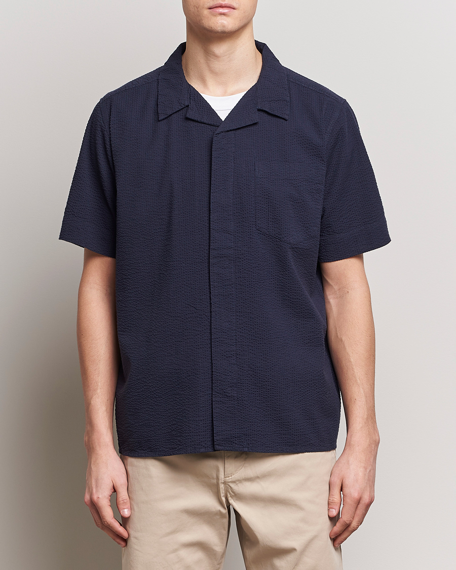 Herren | Kleidung | KnowledgeCotton Apparel | Short Sleeve Seersucker Shirt Night Sky