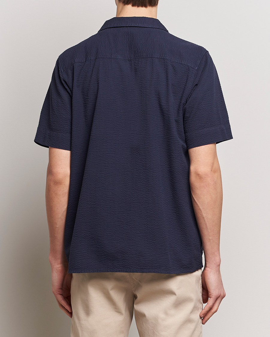 Herren | Hemden | KnowledgeCotton Apparel | Short Sleeve Seersucker Shirt Night Sky