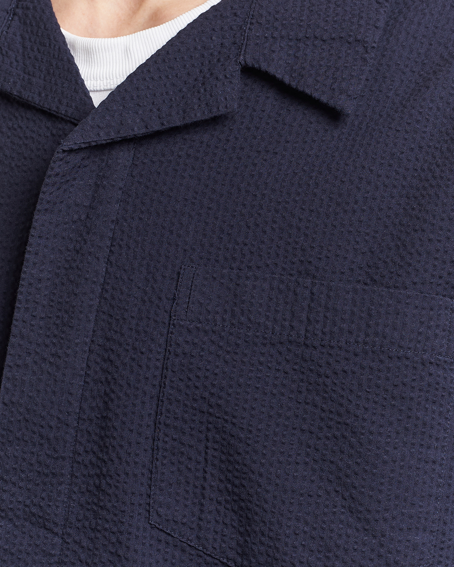 Herren | Hemden | KnowledgeCotton Apparel | Short Sleeve Seersucker Shirt Night Sky