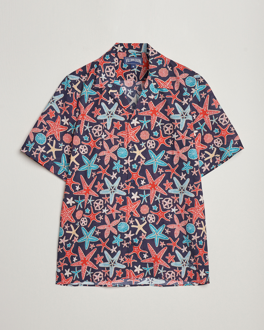 Herren | Hemden | Vilebrequin | Charli Cotton/Linen Short Sleeve Shirt Bleu Marine