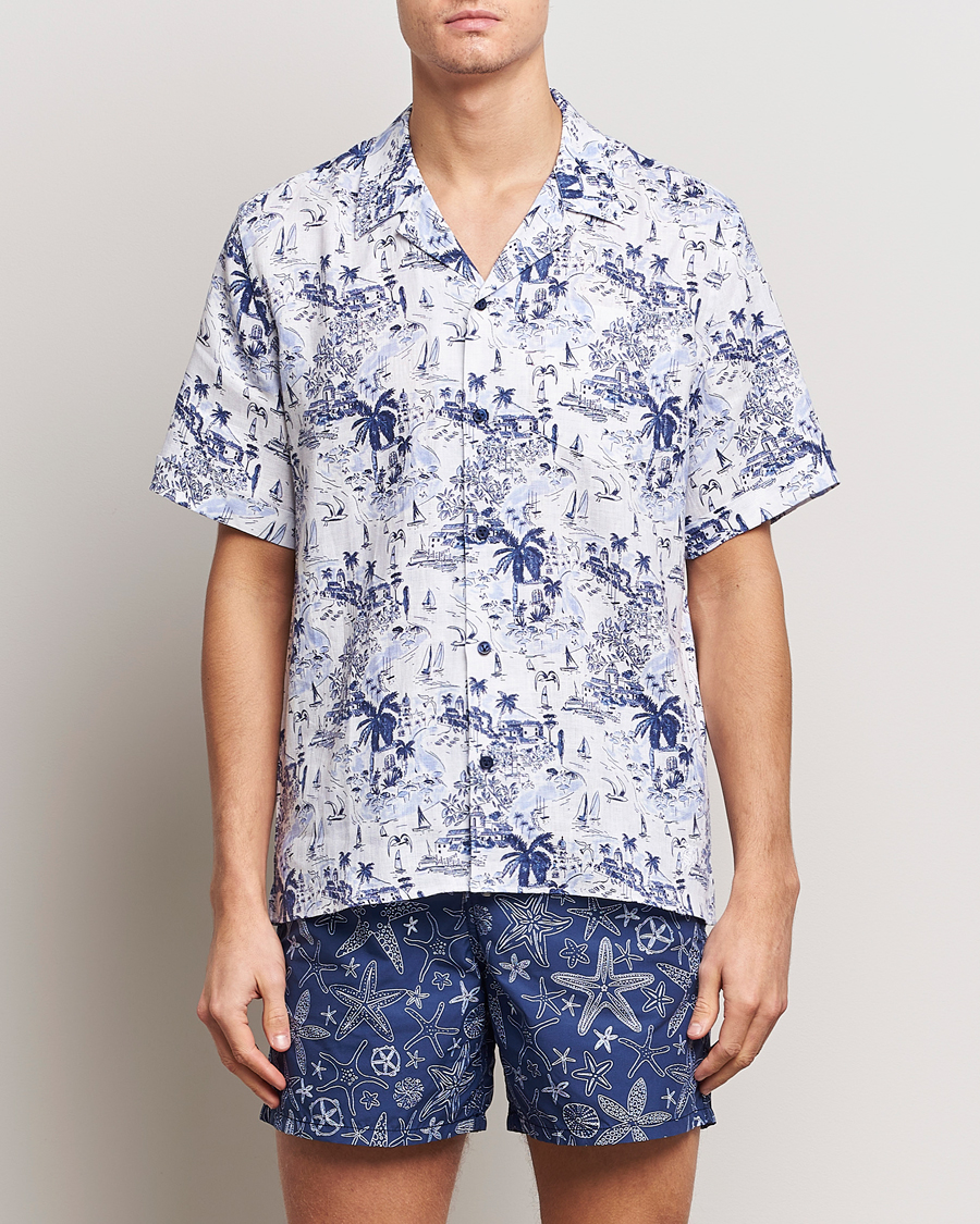 Herren | Hemden | Vilebrequin | Charli Riviera Linen Short Sleeve Shirt Encre