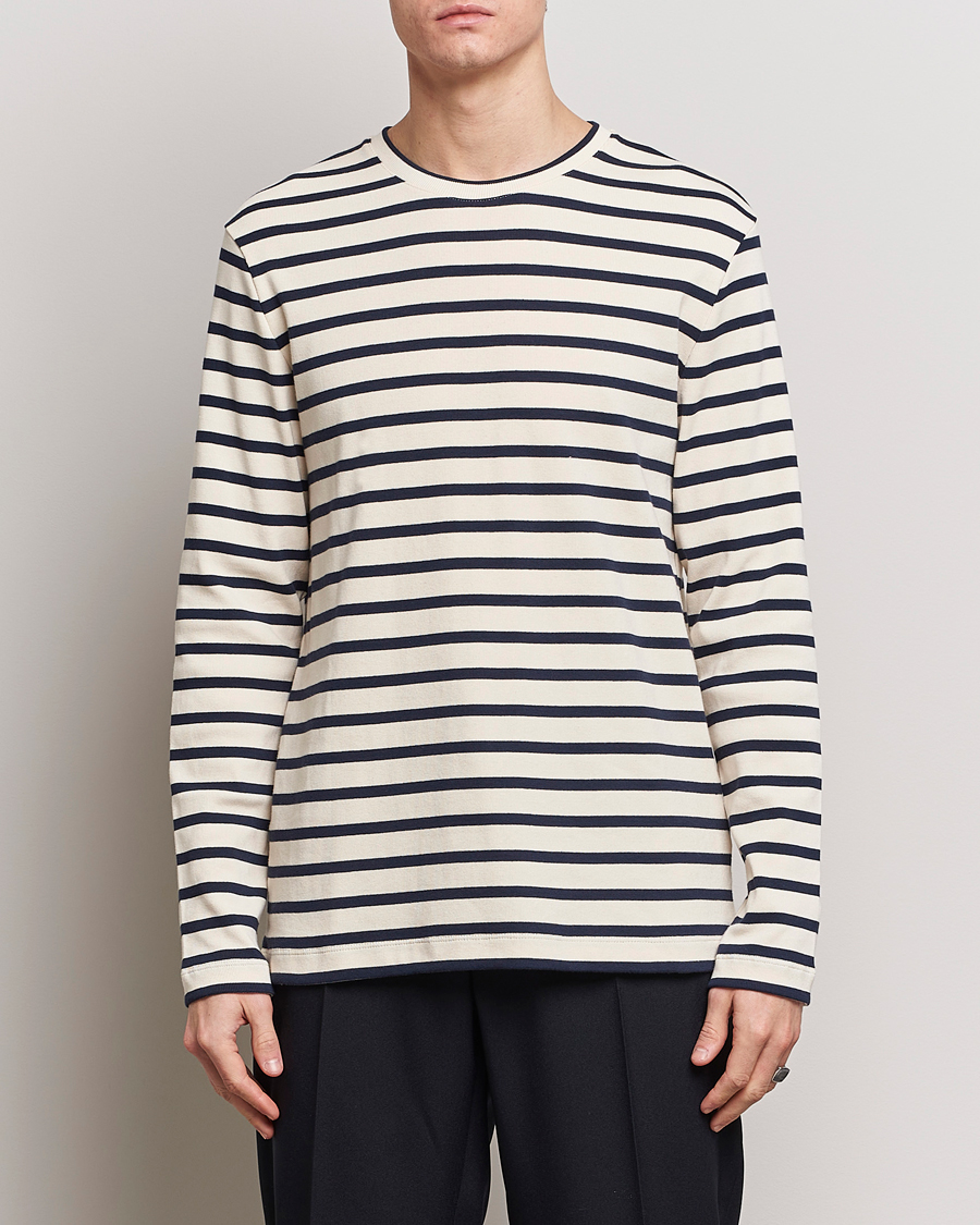 Herren | T-Shirts | Jil Sander | Long Sleeve Rib Cotton T-Shirt Marine Stripes